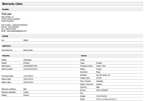 Warranty forms are easy to compile. If the product being serviced is already registered, then data is auto-filled wherever possible